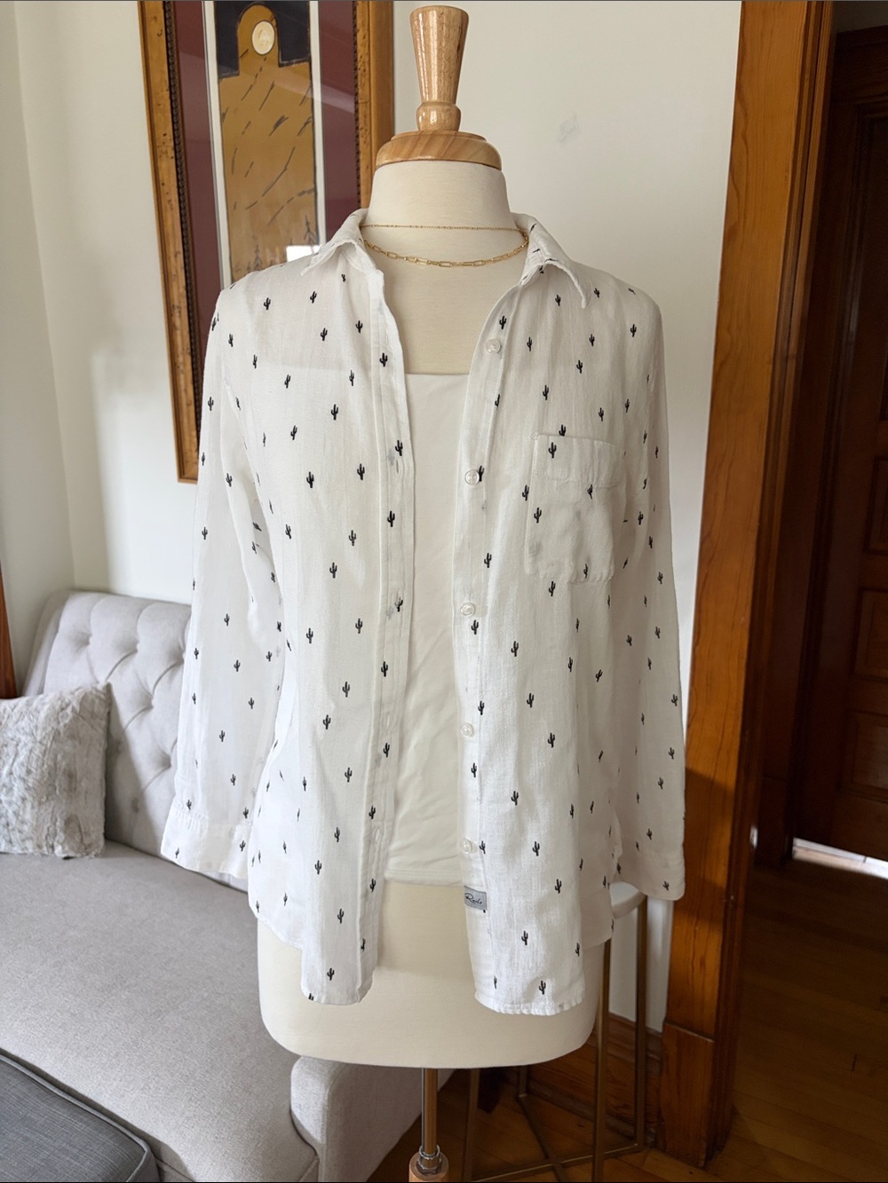Rails White Button-Down Shirt with Black Cactus Print - Picture 2 of 12